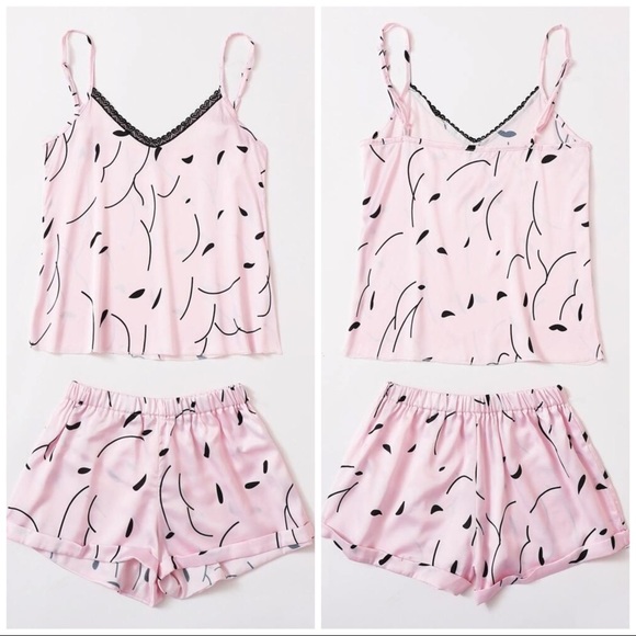 New Pink Lace Satin Silk-Like Pajama Set - Picture 2 of 5